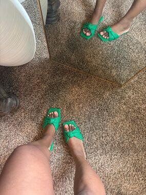 Knot-Front Square Toe Slide Mules in Green - Women
